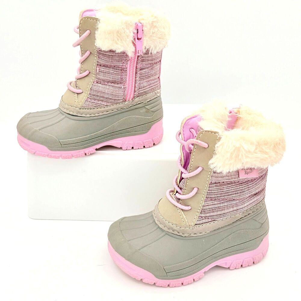 OshKosh B’gosh Pink & Gray Snow Boots w Faux Fur Toddler Girl Size 4